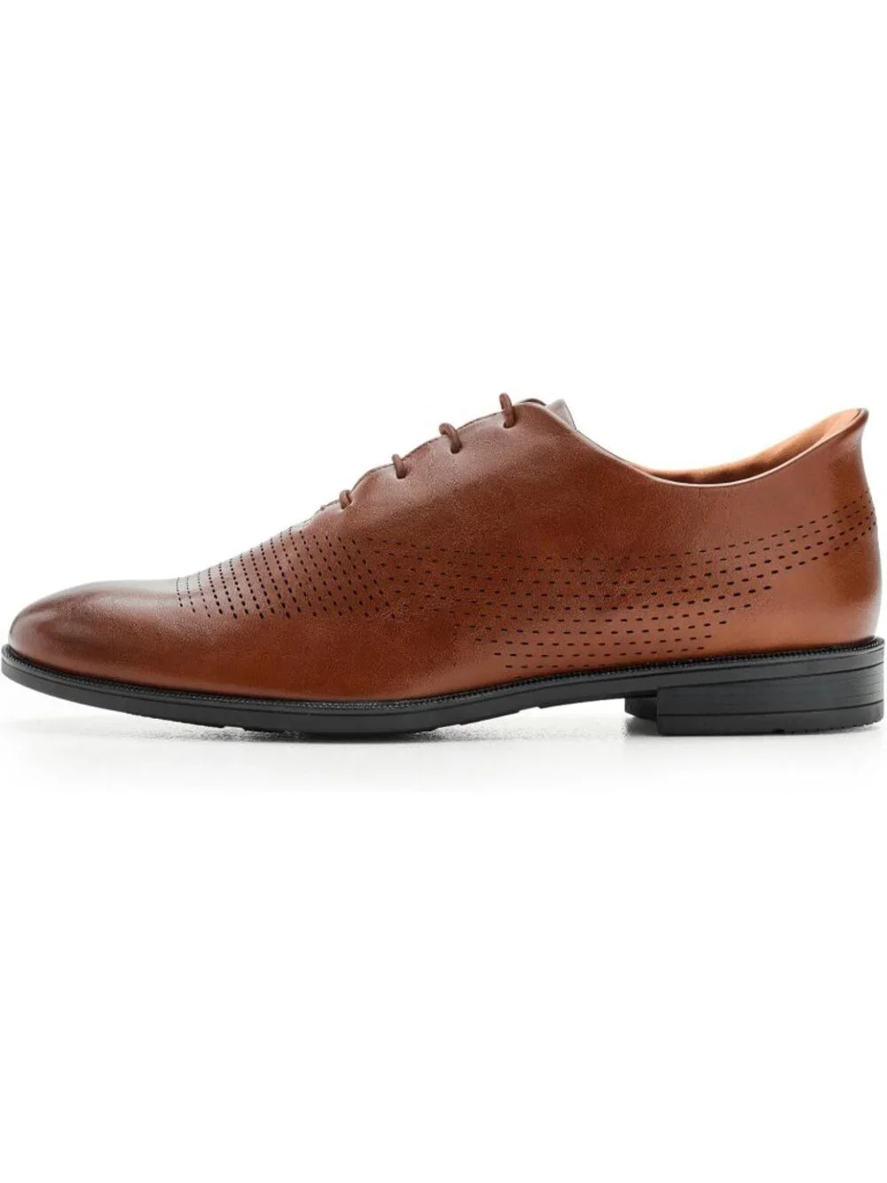 Marc Joseph Men's Cognac Faux Leather Closed Toe Casual Oxford Block Heel Shoes